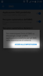Rimuovere sms facebook messenger passo5 ACCEDI ALLE IMPOSTAZIONI